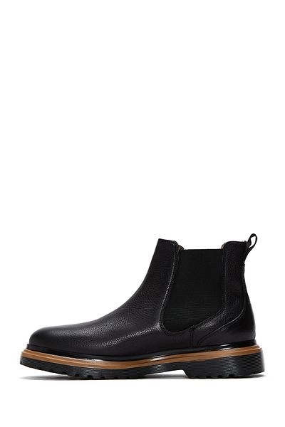 Derimod Men's Black Leather Casual Chelsea Boots 24Wfd6103Ft