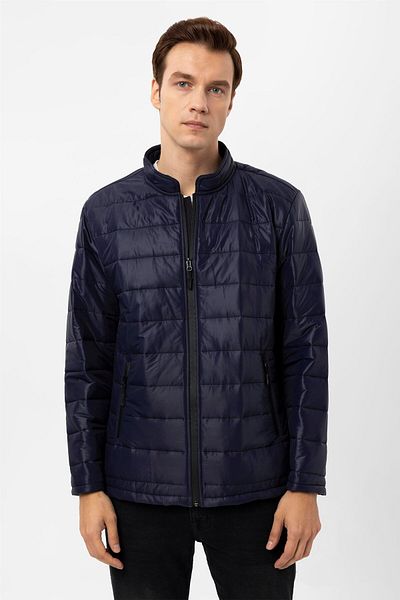SÜVARİ Μπλε Navy Slim Καπιτονέ Παλτό