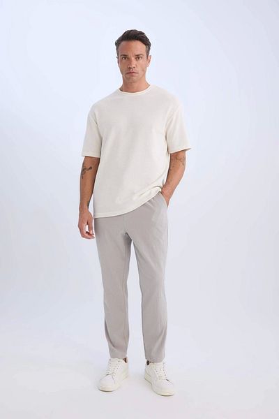 DeFacto C3930 Gray Relax Fit Relaxed Cut Straight Leg Crinkle Summer Fabric Trousers