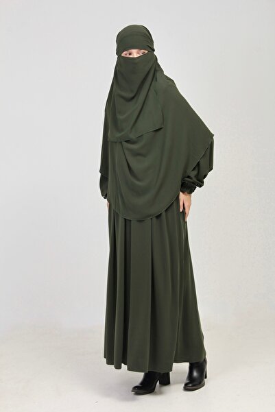 Altobeh Abaya Takımı- 3lü Takım- Kolu Fırfırlı Kemerli Çarşaflı Peçeli Takım