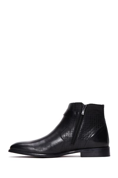 Derimod Black Leather Men's Boots - Buckle Detailed, Zippered, 24Wfd 670318
