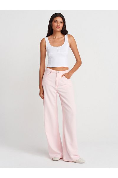 Dilvin 71999 Soft Textured Denim Trousers-Pink
