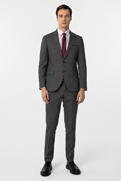 SÜVARİ Siyah Slim Fit Desenli Mono Yaka 6 Drop Klasik Takım Elbise