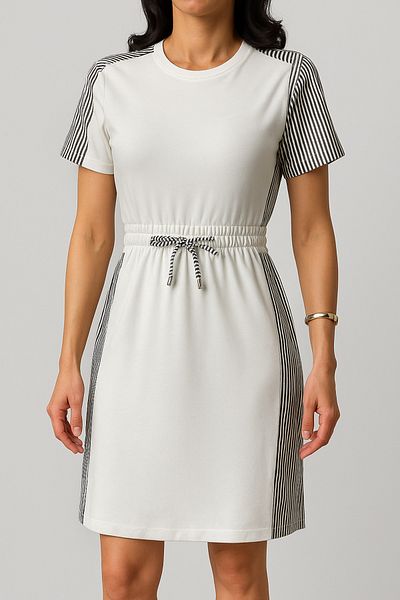 badibadii Striped Garnished Elastic Waisted Summer Modal Dress – Stylish Comfortable Casual Model