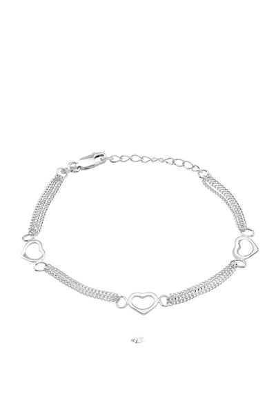 Sterling Silver Brățară cu trei inimi și lanț dublu