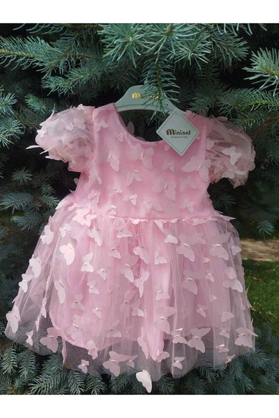 İLALKİDS Baby Girl Children's Holiday Birthday Short Sleeve Bow Detailed Special Day Wedding Evening Dress