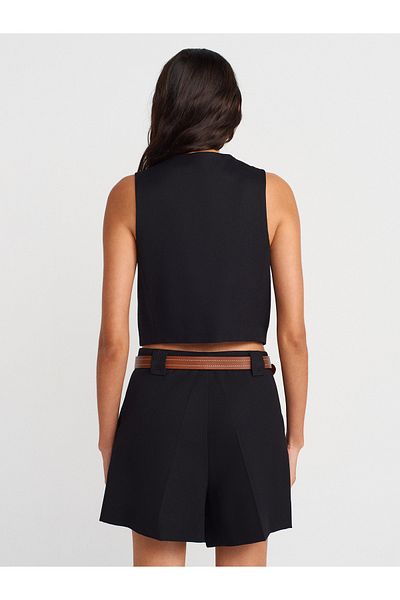 Dilvin 71663 Normal Waist Pleated Detailed Shorts-Black