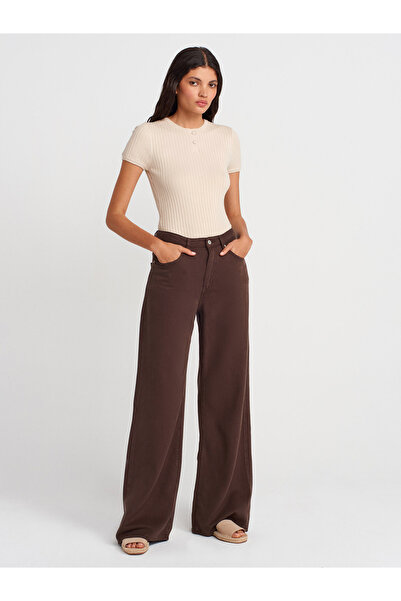 Dilvin 10756 Crew Neck Button Knitwear Blouse-Stone