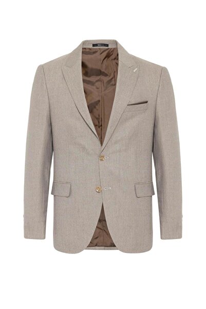 SÜVARİ Κλασικό κοστούμι μπεζ εφαρμοστό με μοτίβο με μυτερό γιακά 6 Drop