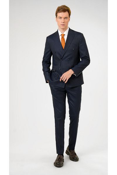 SÜVARİ Navy Blue Slim Fit Patterned Pointed Collar 6 Drop Classic Suit
