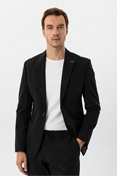 SÜVARİ Siyah Slim Fit Düz Sivri Yaka 6 Drop Spor Takım Elbise
