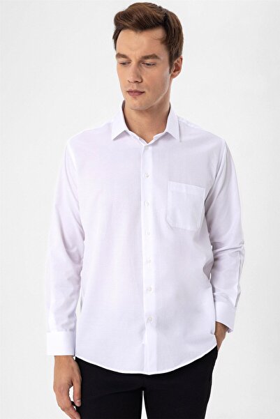 SÜVARİ White Regular Dobby Classic Collar Shirt
