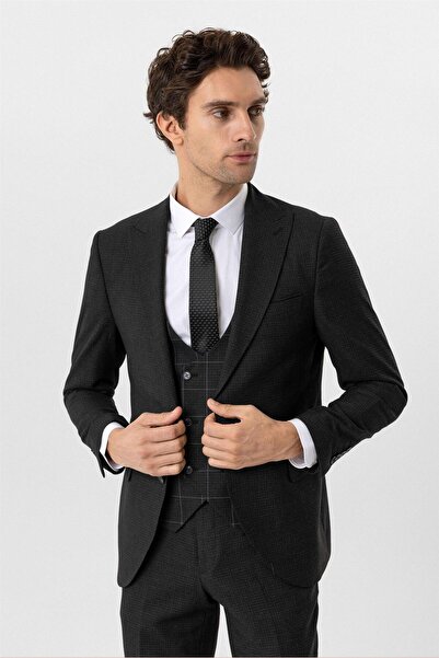SÜVARİ Cavalry Slim Fit 6 Drop Patterned Combination Black Suit