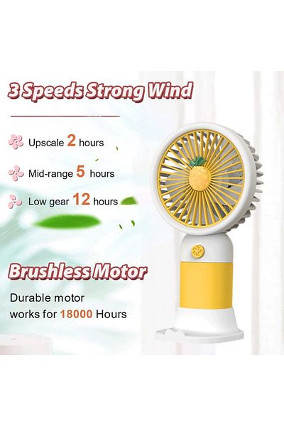 FOXMAG24 Mini portable fan, pineapple, powered by USB rechargeable battery, with 5 speeds