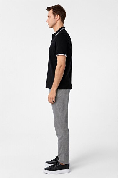 SÜVARİ Siyah Regular Armürlü Polo Yaka Tişört