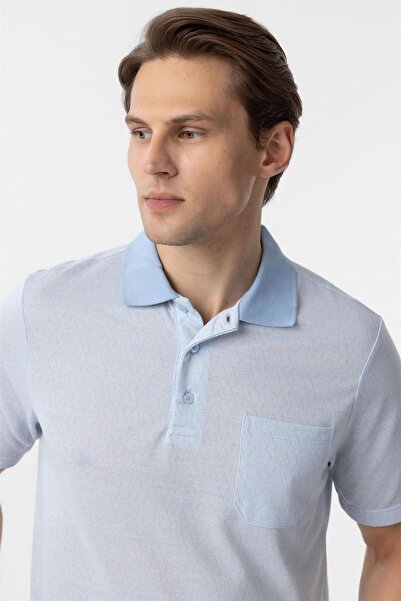SÜVARİ Μπλε κανονικό μπλουζάκι με γιακά πόλο Dobby