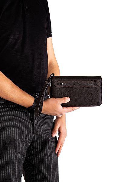 Niki Leather Τσάντα χειρός Morata από γνήσιο δέρμα καφέ με φερμουάρ