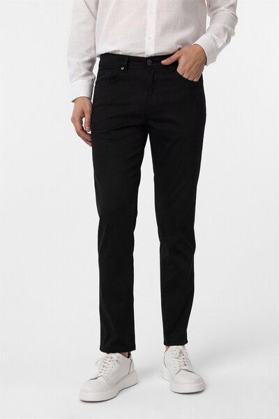 SÜVARİ Black Slim Fit 5 Pocket Dobby Canvas Trousers