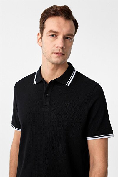 SÜVARİ Siyah Regular Armürlü Polo Yaka Tişört