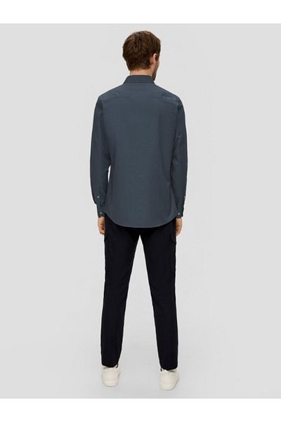 s.Oliver Men's Classic Long-sleeved Shirt With Slim Fit, Dark Grey