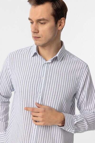 SÜVARİ Lacivert Regular Fit Düz Düğmeli Yaka Çizgili Gömlek