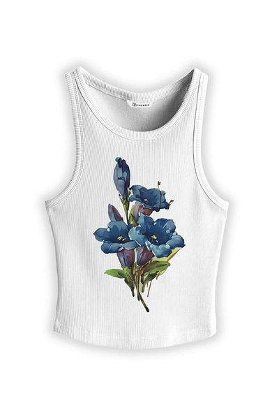 Trendiz Women's Blue Flowers Strappy Tank Top White 9013