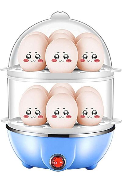 Irishom Double-layer Egg Cooker, Stainless Steel, Blue, 22 X 15 Cm
