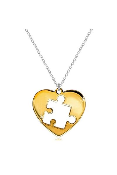 Sterling Silver Set de coliere cu pandantive sculptate - puzzle sculptat cu inscripție, inimă cu decupaj în centru