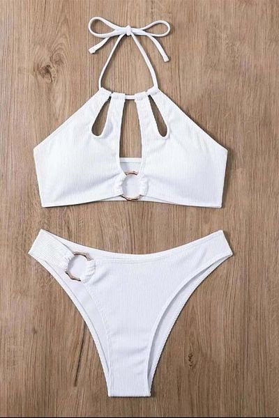 FashionForYou Island Escape Two-piece Swimsuit, White, M
