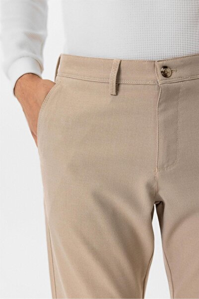 SÜVARİ Bej Slim Fit Desenli Kumaş Pantolon
