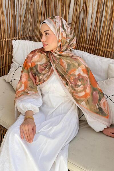 lamelif Flower Pattern Cotton Shawl Beige