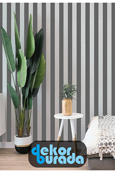 Natural Gri Beyaz Çizgili Desen Duvar Kağıdı 5,3 M²