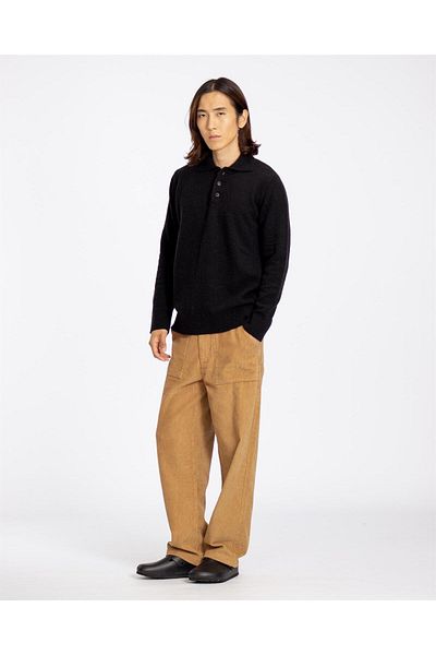 Peraluna Мъжки трикотаж от вълнена смес Far Afield KIER KNITTED POLO с поло яка и стандартна кройка - черен