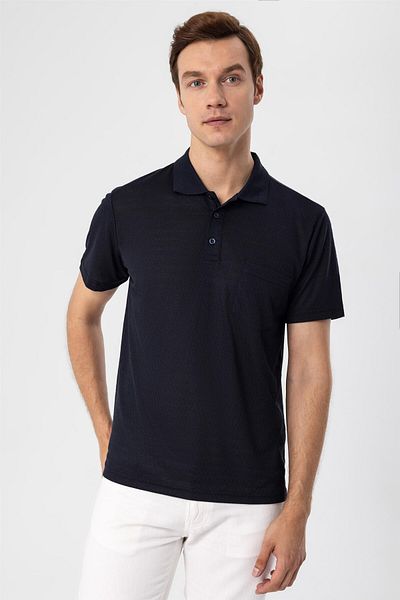 SÜVARİ Navy Blue Regular Dobby Polo Neck T-Shirt