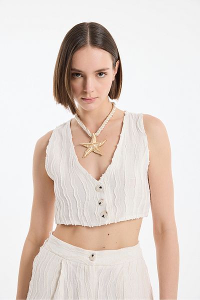 Quzu Vestă scurtă de in, cu nasturi, natural