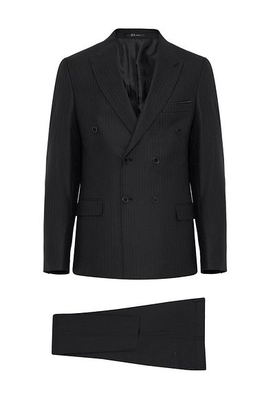 SÜVARİ Black slim fit patterned pointed collar 6 drop classic suit