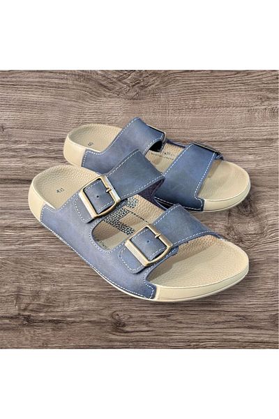 ALC Men's Navy Blue Pool Sole Soft Soft Double Buckle Slippers