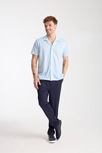 Afri Μπλε ανδρικό καλοκαιρινό πουκάμισο με κοντό μανίκι – με κουμπιά, ανοιχτό...