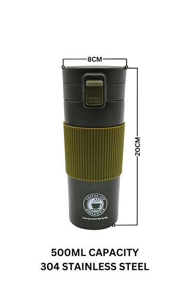 Biki Insulated Coffee Mug 500ml – Leakproof Travel Cup with Straw and Stainless Steel Lid