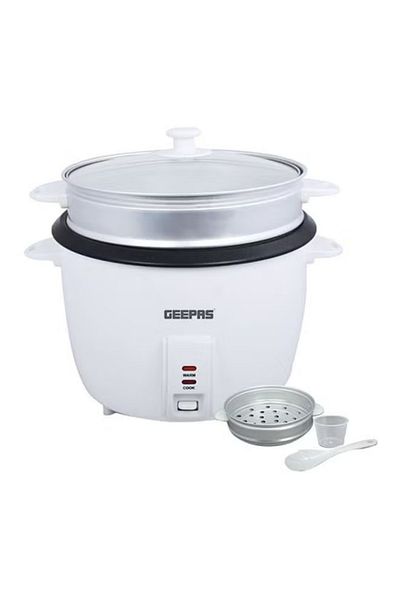 Geepas طباخ أرز كهربائي مع وعاء داخلي غير لاصق وغطاء زجاجي مقوى|