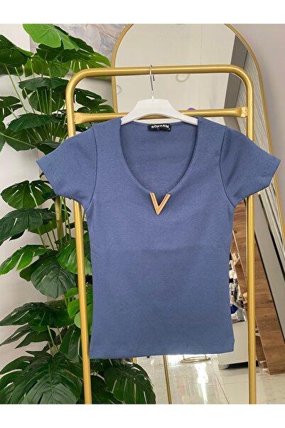 Anka V yaka kısa kollu tshirt