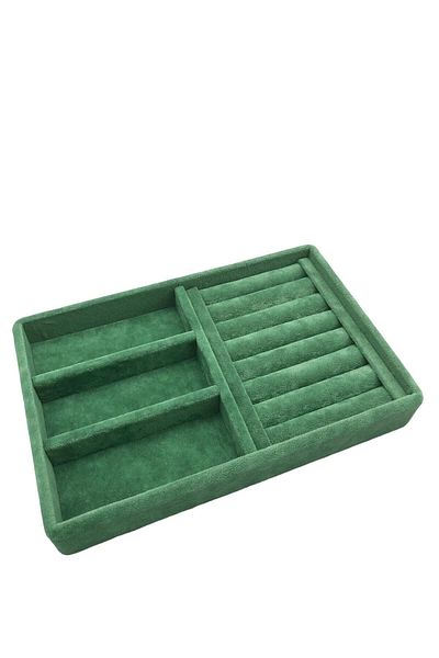 MeGass Dekor Domestic Production Suede Fabric Green Color 22 cm / 14 cm Jewelry Stand Inside Drawer
