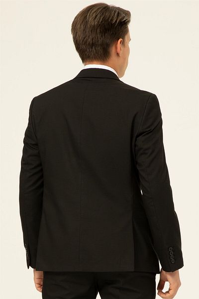 SÜVARİ Black Slim Fit Dobby Pointed Collar 6 Drop Suit