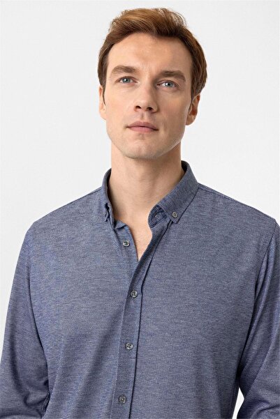 SÜVARİ Manşetli Slim Armürlü Gömlek