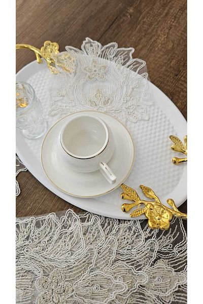 ZESA HOME Set de 6 șervețele de prezentare elegante pentru cafea cu dantelă de tul