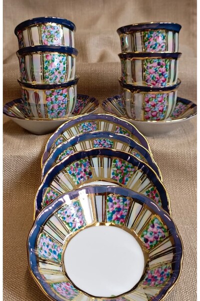 BY.RAYKA PORSELEN El Dekor Taşyol Porcelain Hand Painting Mirra Coffee Set