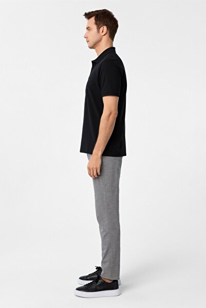 SÜVARİ Μαύρο κανονικό μπλουζάκι με γιακά πόλο Dobby