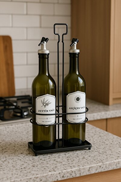 Magic Objects Metal Standlı Ikili Cam Yağdanlık | 2'li Etiketli Cam Yağlık Pa...