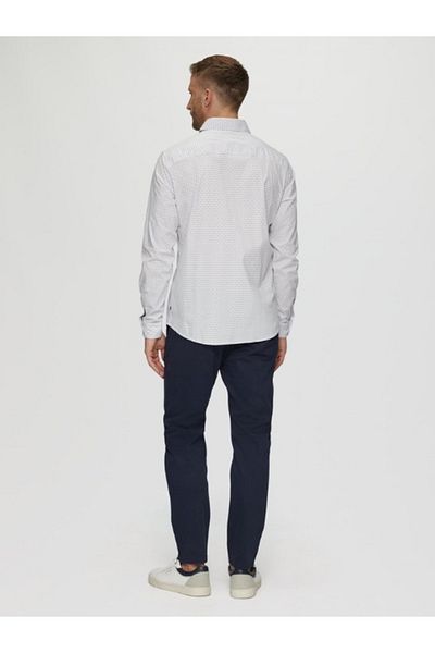 s.Oliver Men's Long-sleeved Shirt, Polka Dot Print, Slim Fit, White