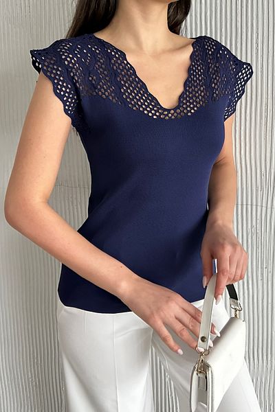 ASEZ BUTİK Asez Boutique Women's V-Neck Hole Openwork Seasonal Knitwear Blouse